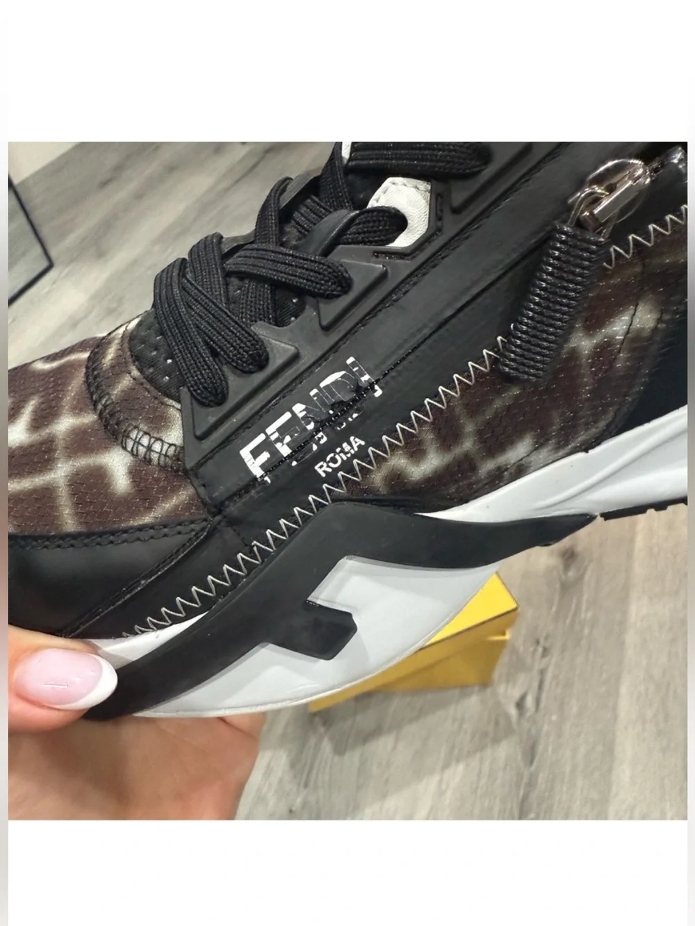 Fendi Black, Brown & White Low-Top Zip-Detail Sneakers - Picture 5 of 6